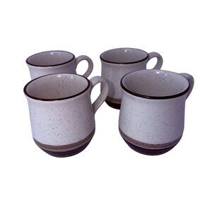 4 Vtg REGO Japan Stoneware Coffee Mugs Brown Speckled Cups Restaurant Ware E654